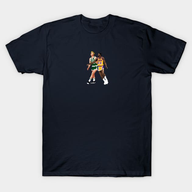 Larry Bird & Magic Johnson Pixel T-Shirt by qiangdade